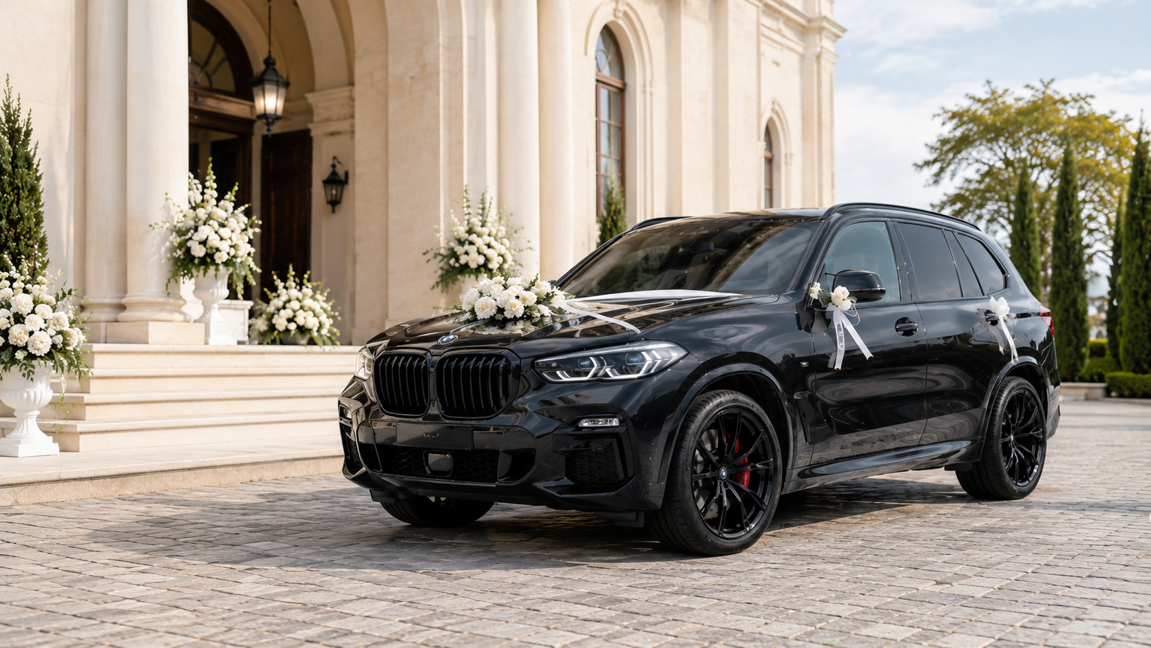 BMW X5 do ślubu przed kościołem